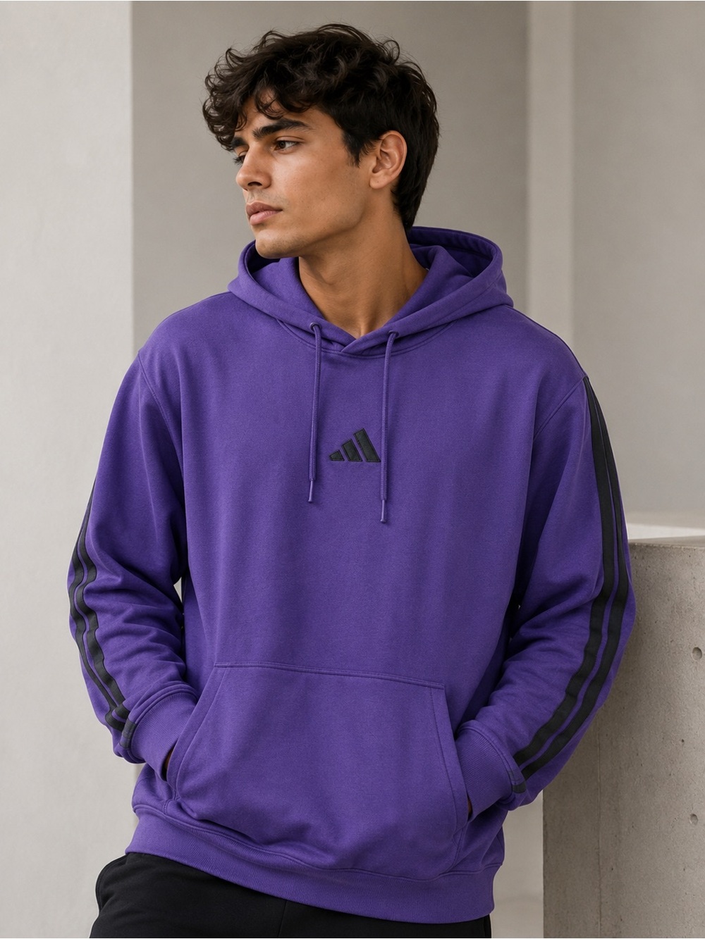 adidas Purple Hooded Pullover with Black Stripe Detail